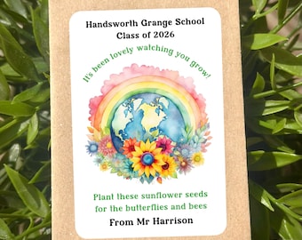 End of term gift, gifts for class, Personalised school gifts from teachers, leaving party, seed packets, grow your own Sunflower, Eco gift