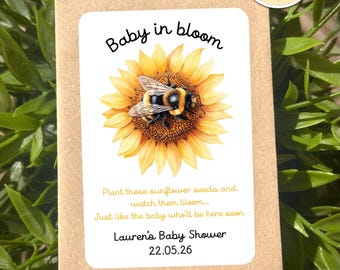 Baby Shower Favours, Personalised Sunflower Seed Packets, Eco Friendly Thank You Gift, Garden Party Gifts, Gender Neutral Bee Themed Shower