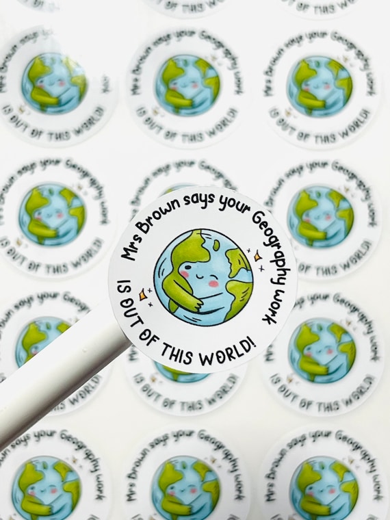 Personalised Teacher Stickers, GEOGRAPHY, Well done Stickers, Reward, Great Job, New Teacher Gift, Teacher Gift, TA stickers