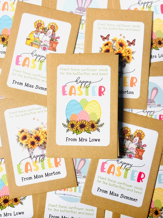 Easter Gift, gifts for class, Personalised school gifts from teachers, End of term gift, seed packets, grow your own Sunflower, Eco gift