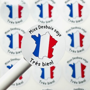 Personalised FRENCH Stickers, Language Reward Sticker, Tres Bien, Teacher Reward Sticker, Teacher Stickers, Custom Stickers, Reward Stickers