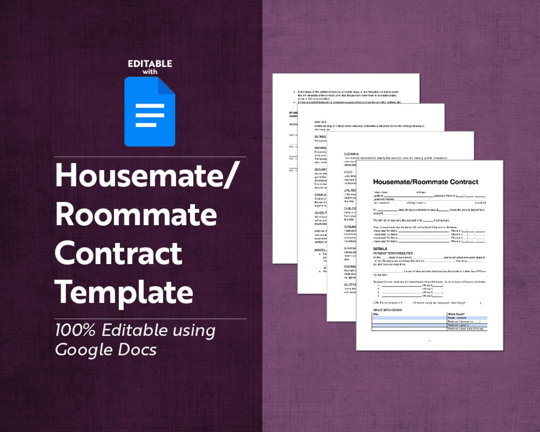 Housemate / Roommate Cotenant Contractagreement Completely Editable