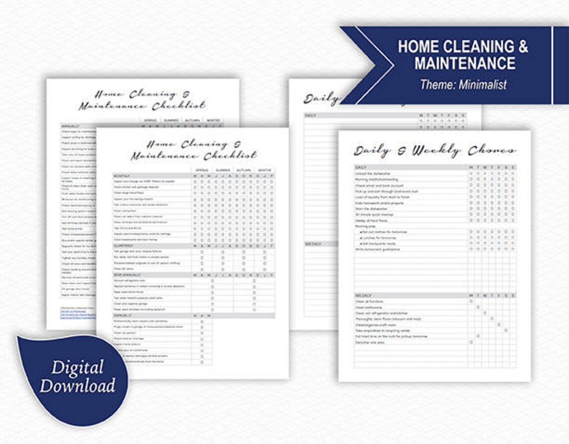 Home Cleaning And Maintenance Schedule Daily Weekly Etsy