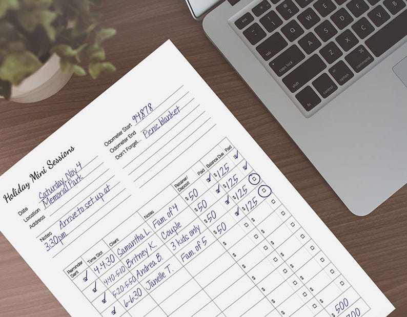 Mini Session Quick Reference Page Planner PDF and INDD Printable image 2