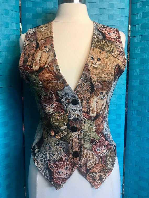 Cats Tapestry Vest Facets by Mirrors True Vintage