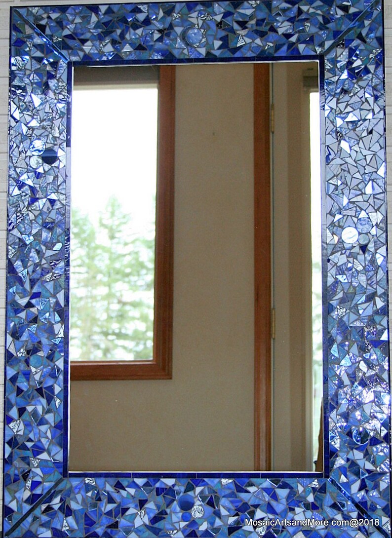Blue Moon Stained Glass Mosaic Mirror