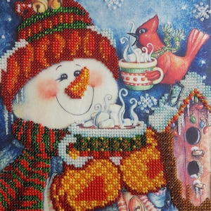 Bead embroidery kits Merry Christmas Snowman needlepoint pattern winter wall decor beaded crossstitch kit christmas wall art bordado navidad