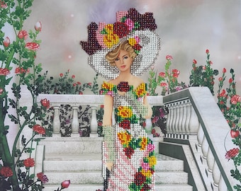 Bead Embroidery kit, Lady in White, Needlepoint, Princess, Handcraft, Tapestry, beaded cross stitch, kit. beading pattern