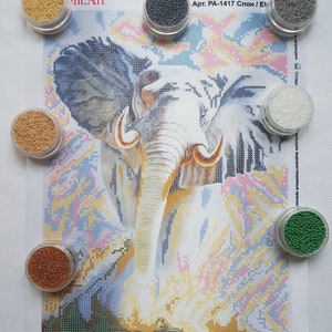 Elephant Bead Embroidery Needlepoint Tapestry Handcraft DIY kit African Animal Beaded cross stitch pattern Stitching broderie de perle