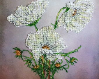 Wildflowers Bead embroidery needlepoint kit Floral pattern Beaded cross stitch room DIY decor Flower Craft set Needlework gift for stitcher