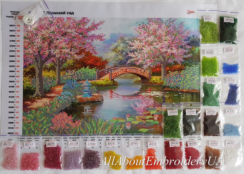 Japanese Garden Bead embrpodery kit Spring Landscape Needlepoint Handcraft Tapestry kits DIY wall decor Beaded picture cross stitch bordado