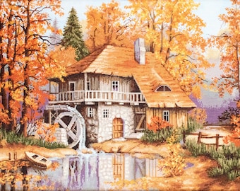 Cross stitch kit Autumn Landscape Luca-s B481 Cozy Forest Cottage counted cross stitch kits needlepoint embroidery Home wall dekor DIY kit