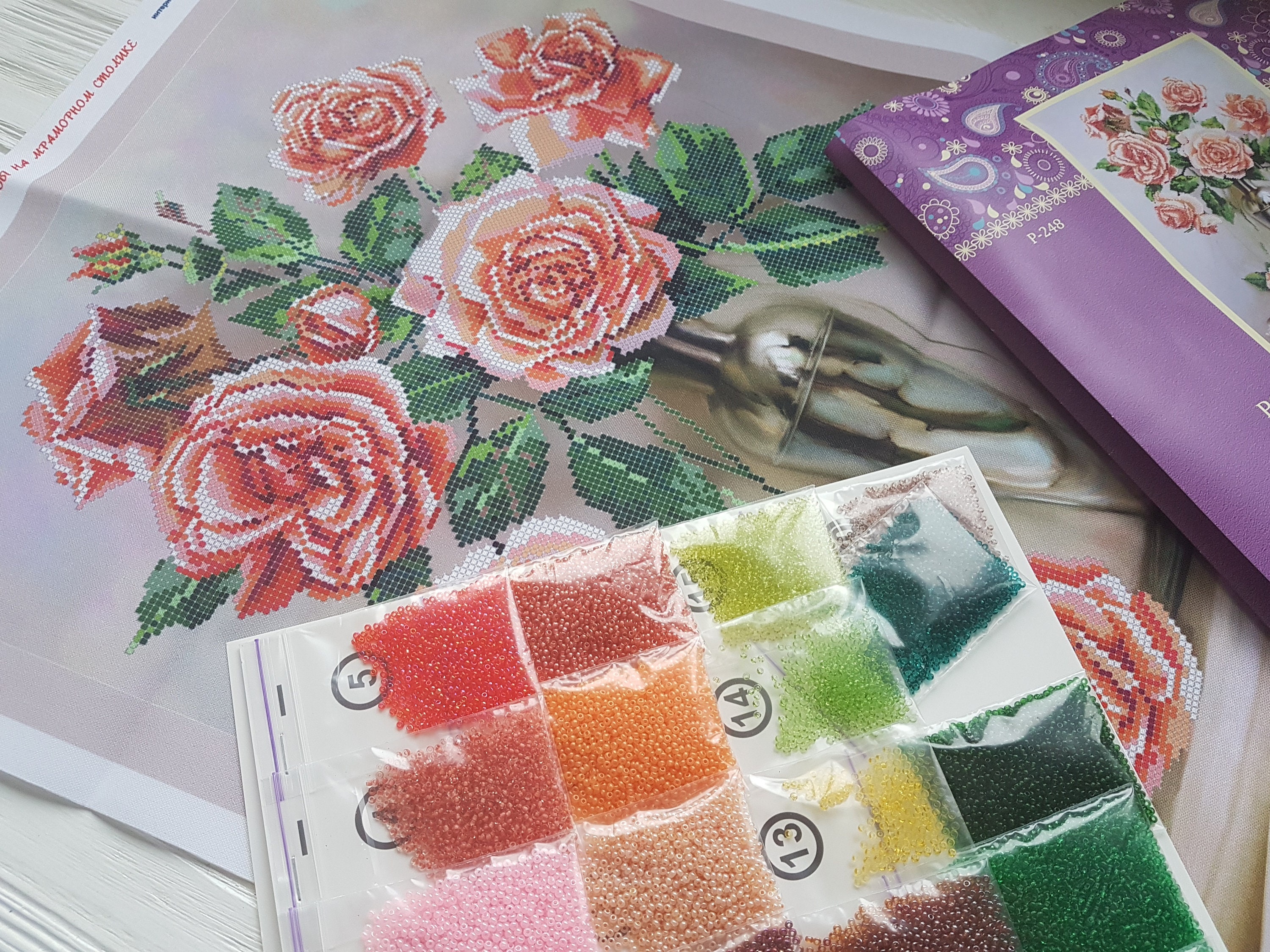 Bead Embroidery Kit Roses Needlepoint Tapestries Kit Floral Etsy