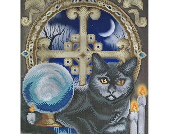 Bead Embroidery kit Wise Cat Beaded cross stitch kit Black cat Animal Handcraft Tapestry Beaded stitching DIY kit beadwork