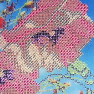 May include: Close-up of a cross-stitch embroidery design featuring red poppies with green stems and leaves against a blue background. The text "All About Embroidery UA" is visible at the bottom of the image.