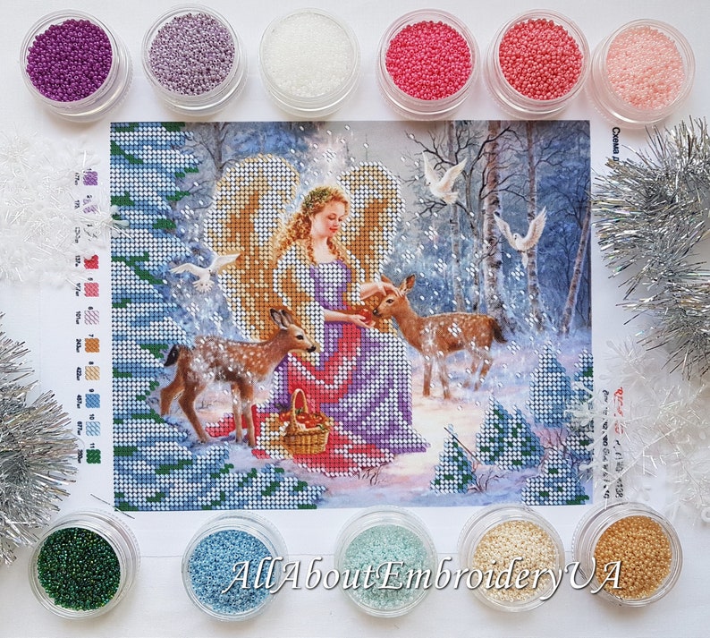 Christmas Angel Bead Embroidery Kit Xmas Needlepoint Handcraft Etsy