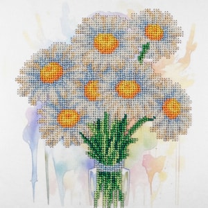 AllAboutEmbroideryUA-borduurpakket met kralen Chamomiles DA-2117 borduurpakket bloemen met kralen