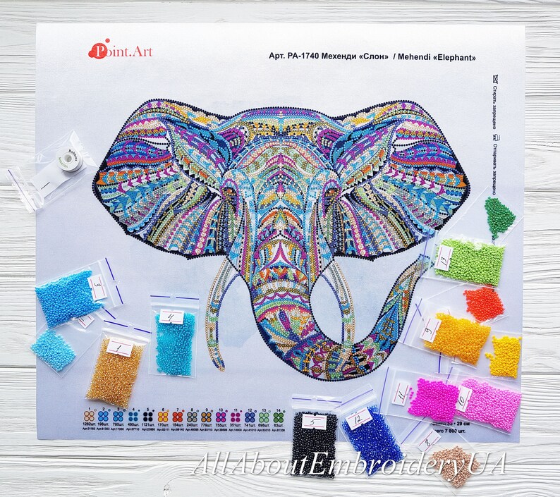 Rainbow Elephant 3D Bead embroidery kit Needlepoint Tapestry Etsy