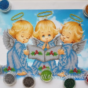 Bead embroidery needlepoint kit Almost Perfect Baby Angel nursery diy wall decor child beaded cross stitch tapestry pattern  perlee