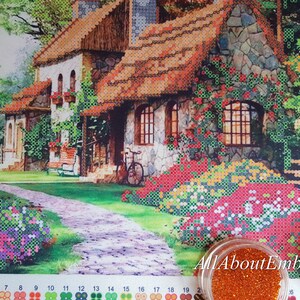 Bead embroidery kit Cosy House Beadpoint Needlework Home Beaded cross stitch Cottage landscape xstitch pattern Housewarming DIY gift idea image 4