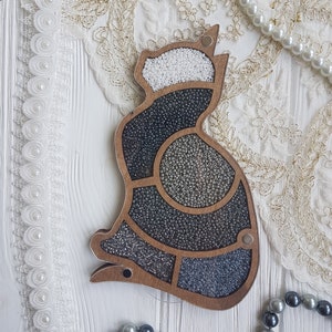 Beads Organizer Cat, Wooden Diamond embroidery painting accessories storage box, Wooden Tray Storage Divider Box Needlework bead holder