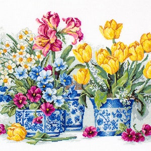 Counted Cross stitch kit Spring Garden Luca-s B2385 Size: 14.83x10.17 in / 38x26 cm Still life Flowers Embroidery xstitch DIY kits