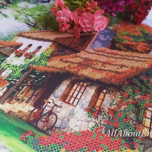 Bead embroidery kit Cosy House Beadpoint Needlework Home Beaded cross stitch Cottage landscape xstitch pattern Housewarming DIY gift idea image 3
