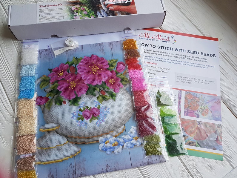Teapot Bead embroidery needlepoint tapestry kit Kitchen DIY wall decor Beaded cross stitch kits Beadwork kit