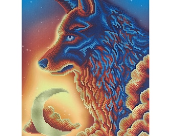 Bead Embroidery Needlepoint Handcraft kit Rainbow Wolf Beaded cross stitch kit Wild Animal Tapestry Handcraft Beaded stitching DIY kit