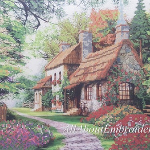 Bead embroidery kit Cosy House Beadpoint Needlework Home Beaded cross stitch Cottage landscape xstitch pattern Housewarming DIY gift idea image 1