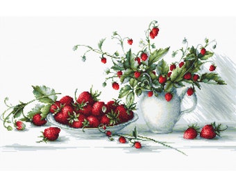Counted Cross stitch kit Still Life with Strawberries Luca-s B2277 Size: 40,5x22,5 cm berry kitchen needlepoint embroidery xstitch DIY kit