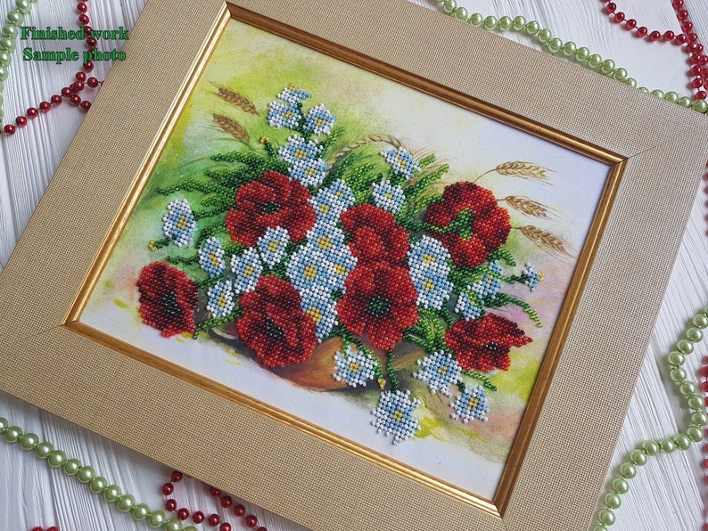 Wildflowers Bead Embroidery Needlepoint Tapestry Kit Poppies Etsy