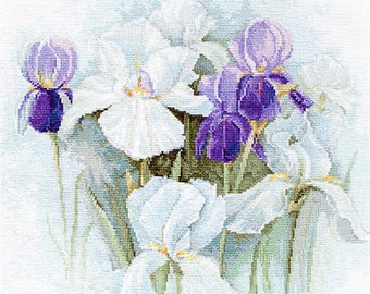 Counted Cross stitch kit Irises Luca-s B2367 Size: 28x31 cm / 11.1x12.2&quot; Purple Flowers Embroidery Needlepoint xstitch DIY kits floral