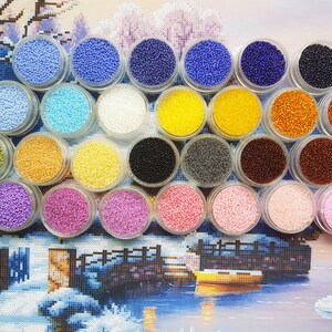 Snowy Cottage Beaded cross stitch kit Winter Scene Bead Embroidery kits Beads needlepoint Craft kit DIY gift for stitcher Modern Embroidery image 7