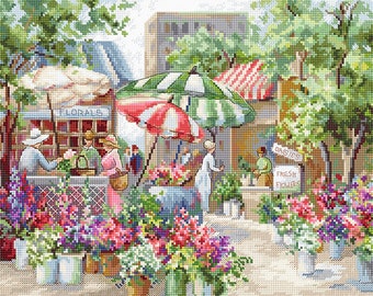 Cross stitch kit Flower Market Letistitch LETI 978 Counted cross stitch kits cityscape embroidery Home wall dekor DIY kit