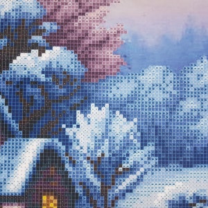 Snowy Cottage Beaded cross stitch kit Winter Scene Bead Embroidery kits Beads needlepoint Craft kit DIY gift for stitcher Modern Embroidery image 5