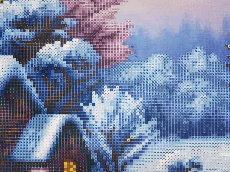 Snowy Cottage Beaded cross stitch kit Winter Scene Bead Embroidery kits Beads needlepoint Craft kit DIY gift for stitcher Modern Embroidery image 5