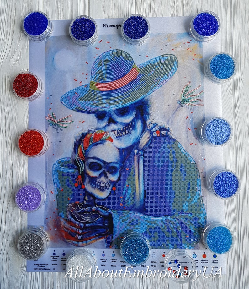 Halloween Bead Embroidery Kit Sculp Sceleton Love Needlepoint Etsy