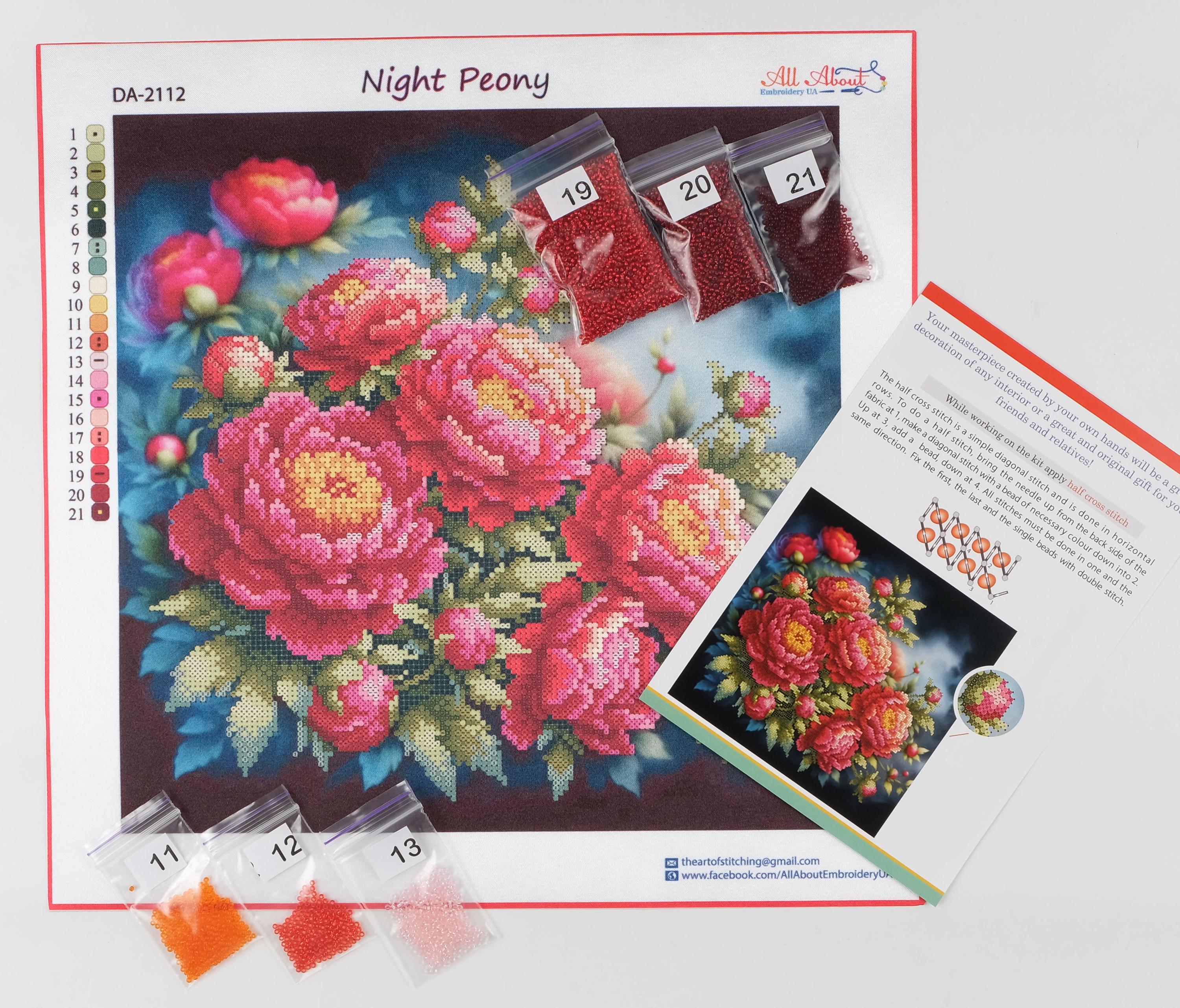 Allaboutembroideryua Bead Embroidery Kit Night Peony DA-2112