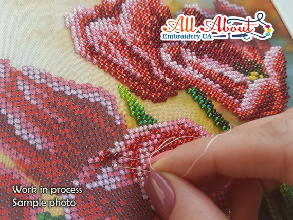 ビーズ刺繍キット ピンクのバラ ビーズクロスステッチ ニードル