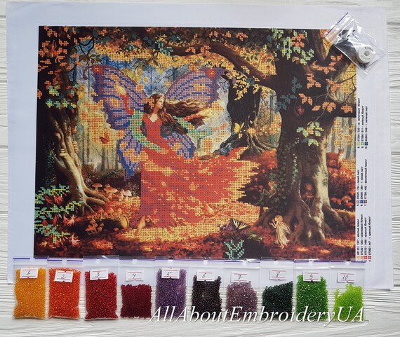 Autumn Fairy 3D Beads Embroidery Kit Beaded Cross Stitch Fall