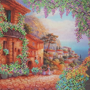 Bead Embroidery kit, Old Town By The Mediterranean Sea, Needlepoint Tapestry Handcraft kits, DIY Beadwork, Beaded Cross Stitch, bead pattern