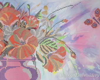  AllAboutEmbroideryUA Bead Embroidery kit Spring Tulips Beaded  Cross Stitch Needlepoint Handcraft Tapestry kit