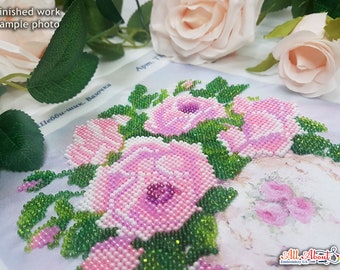 ビーズ刺繍キット ピンクのバラ ビーズクロスステッチ ニードル