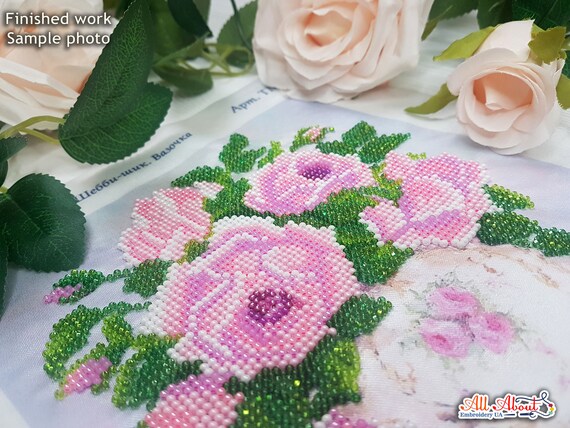 ビーズ刺繍キット ピンクのバラ ビーズクロスステッチ ニードル