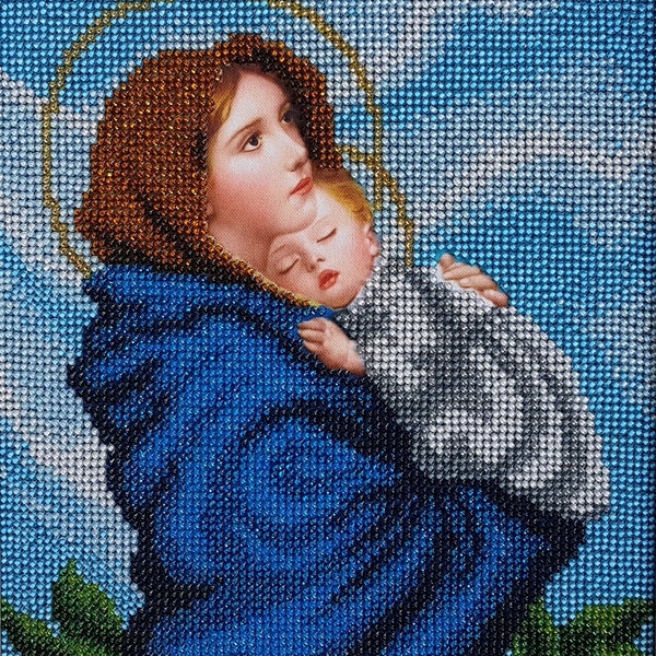 Perlenstickerei Nadelspitze Wandteppich Kit Jungfrau Maria und Baby Perlen Kreuzstich Madonna mit Kind Religion Muttergottes Ikone religiöses Bild