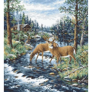 Counted Cross stitch kit Peaceful Morning Luca-s B606 Size: 13.33 x14.56 in / 34 x 37 cm Animals Deer needlepoint  cross stitch kits