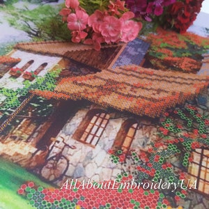 Bead embroidery kit Cosy House Beadpoint Needlework Home Beaded cross stitch Cottage landscape xstitch pattern Housewarming DIY gift idea image 5