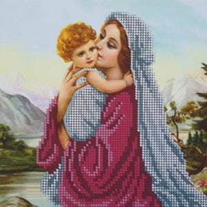 Kit de bordado con cuentas Nuestra Señora y Bebé con cuentas punto de cruz Madre de Dios cuentas diy kit religión Virgen María y el Niño beadpoint kit regalo