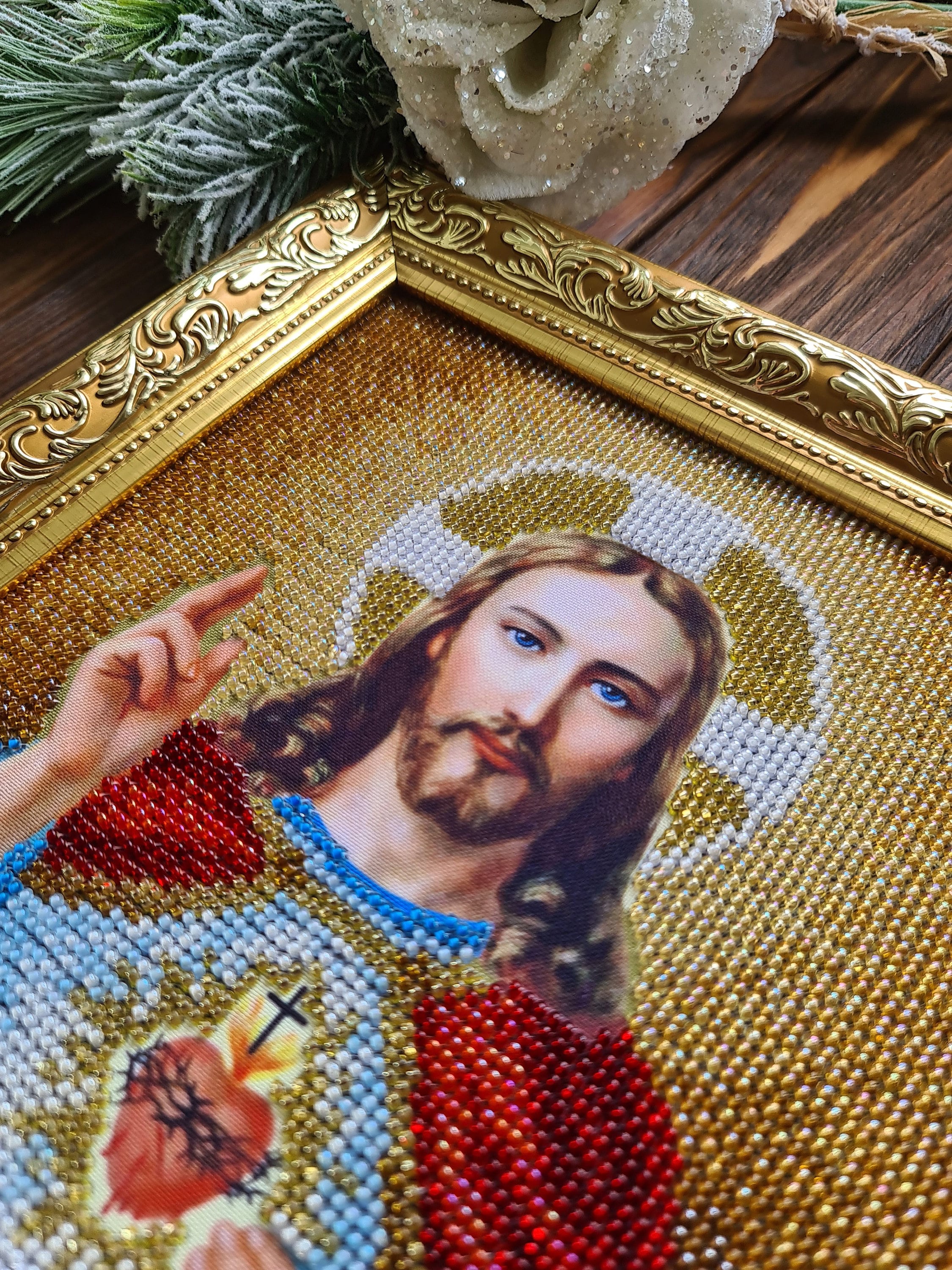 Sacred Heart of Jesus Beaded embroidery kit Religion icon Etsy